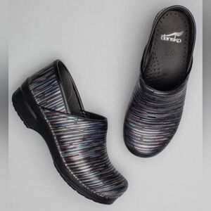 Dansko Professional Multi Twine Rainbow Blue Purple Silver Leather Nursing Clogs